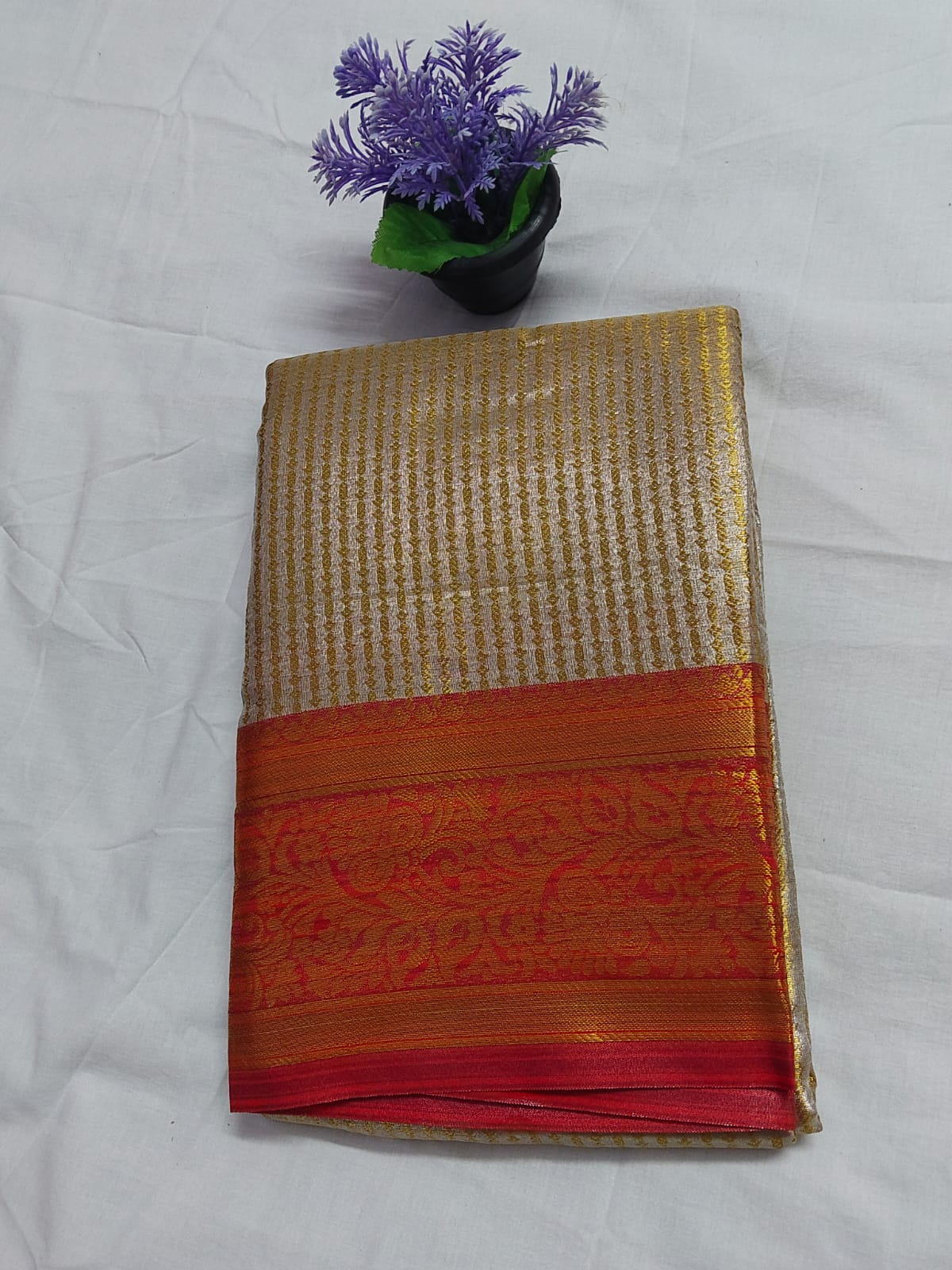 Gold tissue cotton saree