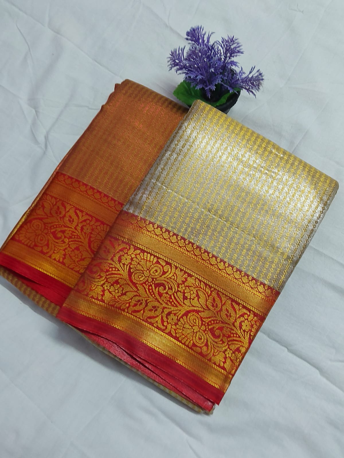 Gold tissue cotton saree